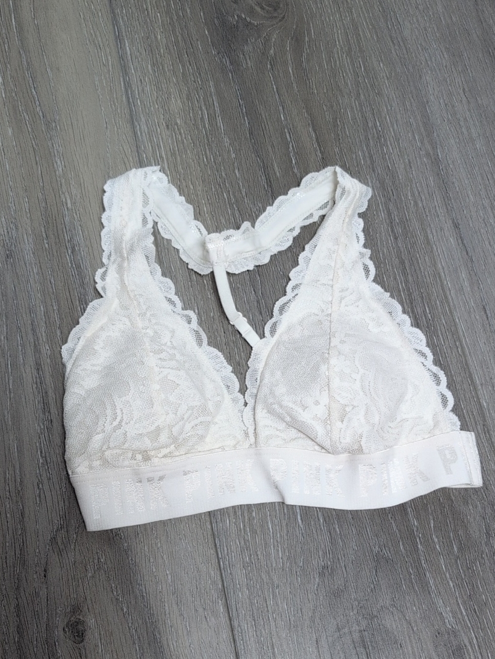 PINK Victoria's Secret Cream Lace Racerback Bralette